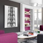 Violet et gris dans la conception du salon