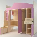 Lit rose avec armoire de coin et espace de travail