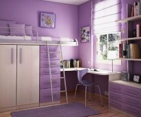lit mezzanine lilas avec penderie
