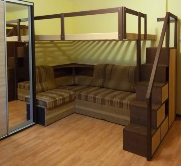 Lit mezzanine double intégré
