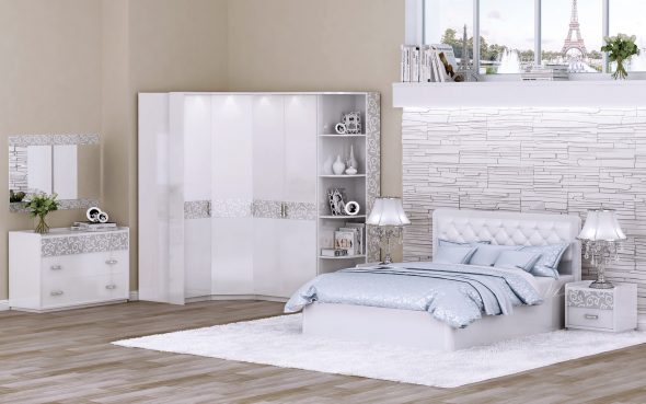 Douce chambre blanche avec un lit moelleux