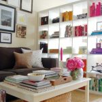 Salon et chambre séparés par une étagère