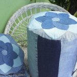 Pouf rond par peur des jeans et des bouteilles avec une poignée