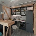 Cuisine de style loft avec des éléments en bois et en métal