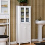 Cabinet avec des portes en verre à la salle de bain