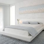 Schlafzimmer in weißer Farbe im Stil des Minimalismus