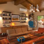 Chaise suspendue en verre avec coussins bleus