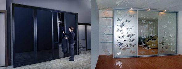 Armoire coulissante en verre dépoli