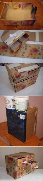 Commode soignée de boîtes en carton