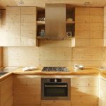 Encimera de madera con muebles empotrados.