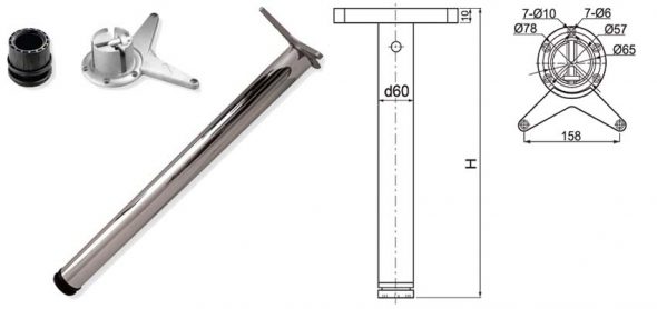 Pied chromé pour table