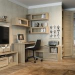 Bureau classique avec une disposition angulaire d'étagères