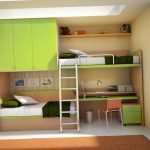 Lit superposé décalé, armoire intégrée