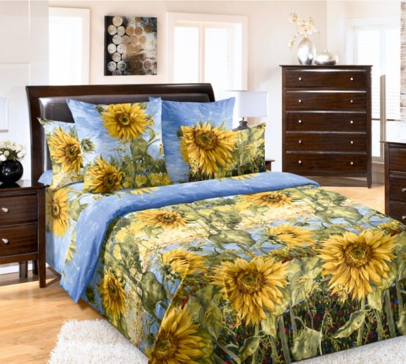 Parure de lit de percale aux tournesols