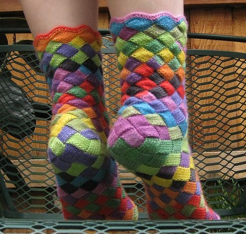 Chaussettes tricotées à partir de carrés