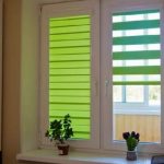 Rideaux vert clair zébrés à la fenêtre de la cuisine