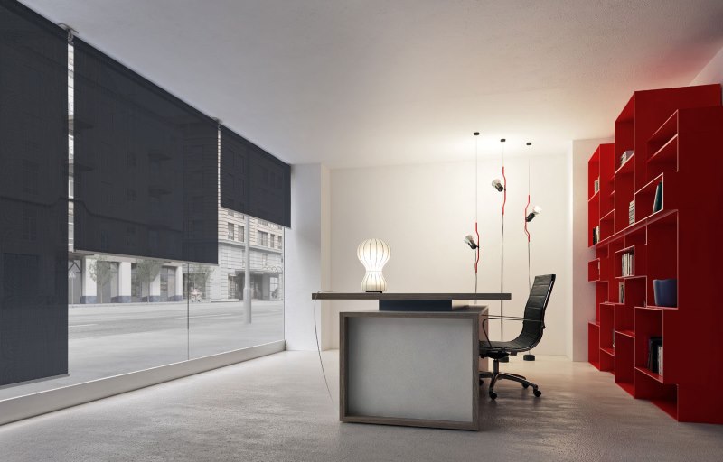 Conception de bureau avec rideaux électriques
