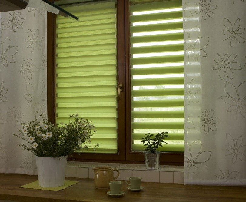 Zebra curtains in the open and closed state