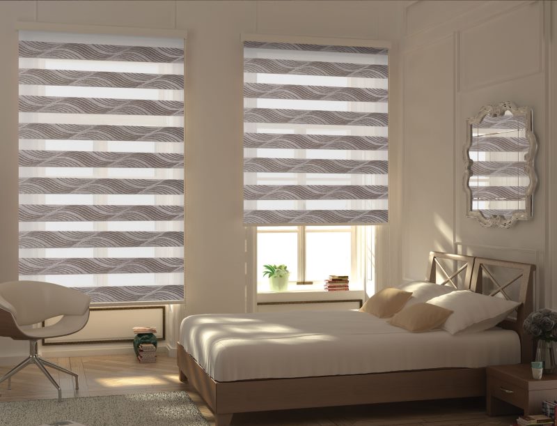 Design de chambre à coucher avec stores zébrés