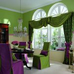 De combinatie van groen en paars in de textieldiner