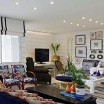 White curtains with black stripes for a stylish living room
