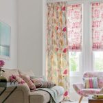 Roman fabric curtains with pink houses