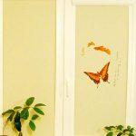Blinds with butterflies on a plastic window