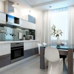 Des rideaux de lumière complètent l'intérieur de la cuisine dans des tons marron clair