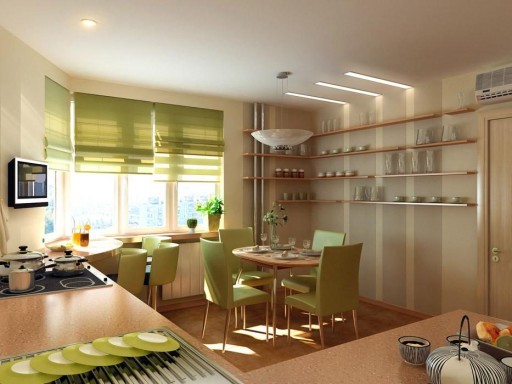 Les rideaux verts se marient parfaitement au mobilier et à la décoration.