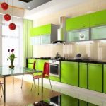 Rideaux verts et tulle blanc dans la cuisine
