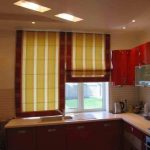 Yellow-red classic curtains for the kitchen