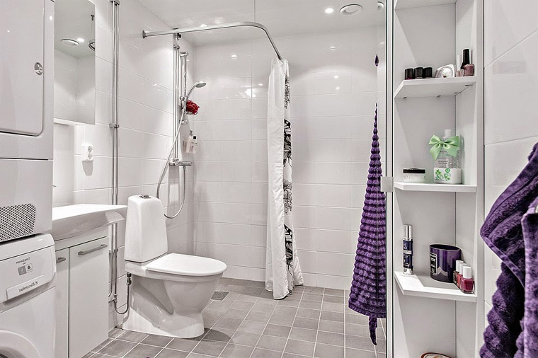 Bathroom interior with a roll in shower