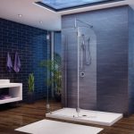 Spacious bathroom with shower in the middle