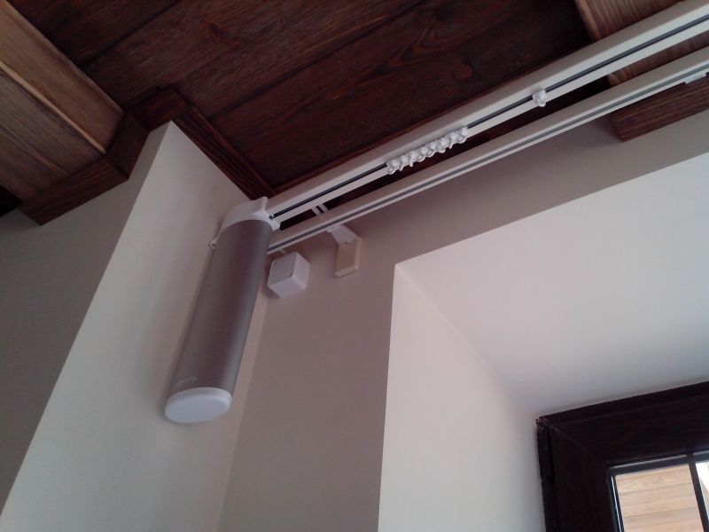 The electric drive on an aluminum eaves for curtains