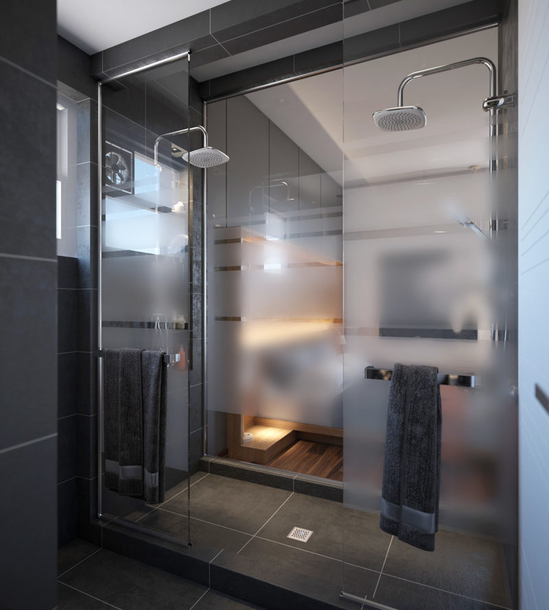Frosted glass in the shower enclosure