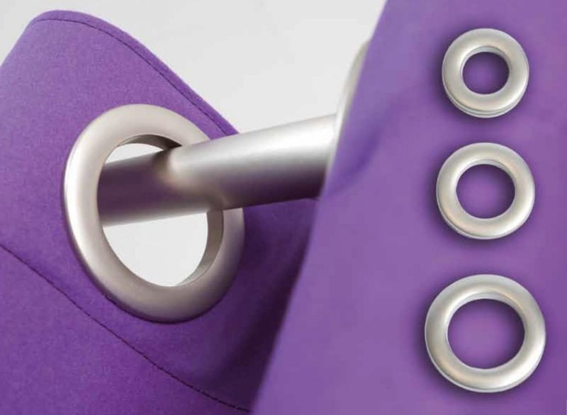 Grommets on a purple curtain for the hall