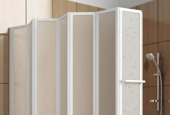 Plastic shower with a plastic curtain