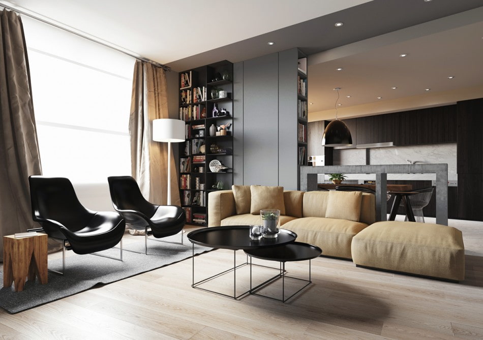 Herstellung eines großen Fensters in einem modernen Wohnzimmer