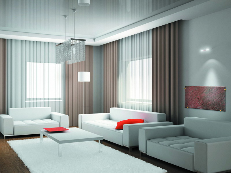Trois canapés dans le salon de style minimalisme