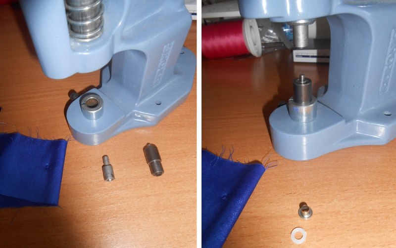 Installation of working nozzles in a manual press for eyelets