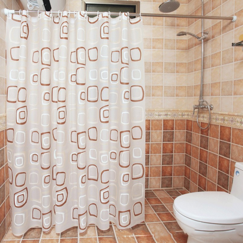 Curtain in the shower on the round cornice