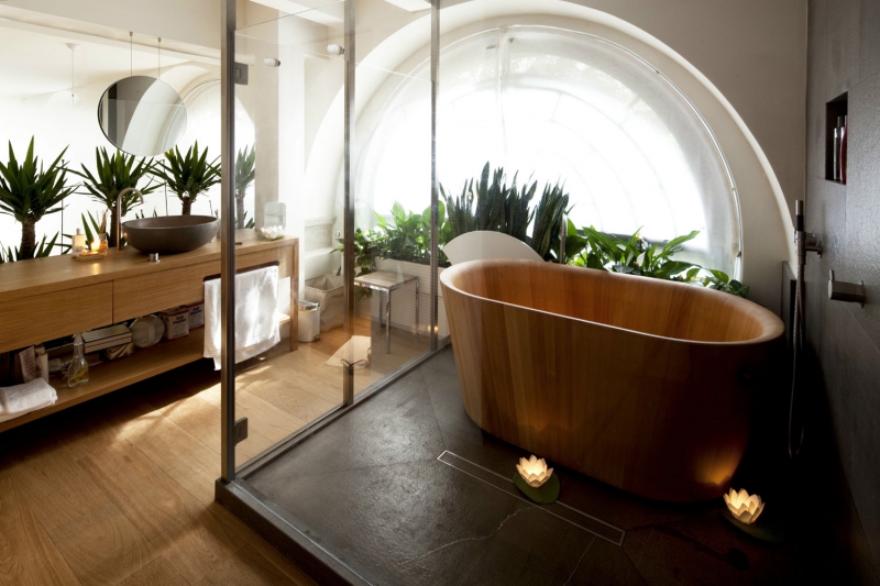 Intérieur de la salle de bain de style oriental