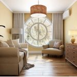 Living room with a large round window