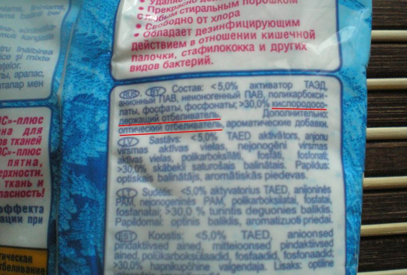 Η σύνθεση του Bleach Bos με πρόσθετα που περιέχουν οξυγόνο