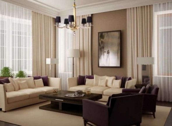 Salon avec deux fenêtres dans un style moderne