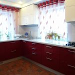 Short curtains on the grommet for two kitchen windows