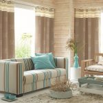 Beautiful coffee curtains with rings in the living room