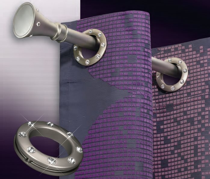 Grommets with a decor on a violet curtain