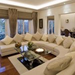 Huge living room with eyelet curtains
