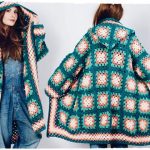 Manteau chic avec une capuche de carrés tricotés individuels